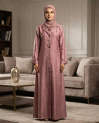 Elegant Charcoal Grey Kaftan Abaya with Contrast Piping | Premium Nida | Tehnoor
