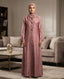 Rose Mauve Premium Fabric Abaya with Textured Leaf Pattern & Triangular Buttons | Elegant Front‑Open Modest Wear by Tehnoor